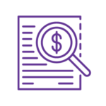 Document with magnifying glass finding a dollar sign icon.
