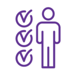 Prioritization icon with three check marks near an outline of a person icon.